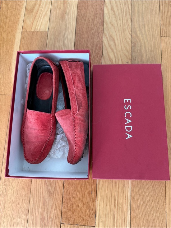 Escada Shoes - Escada Red Suede Slip-On Loafers Size 38.5